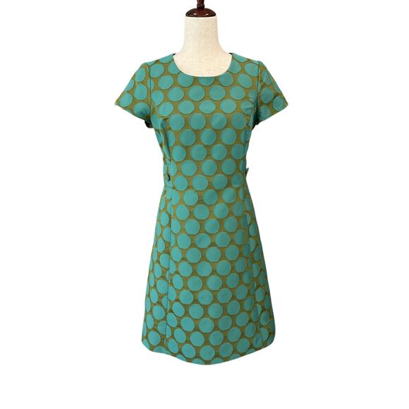 Boden Jacquard Green Teal Polka Dot Spot Dress - US 4 - Picture 1 of 14